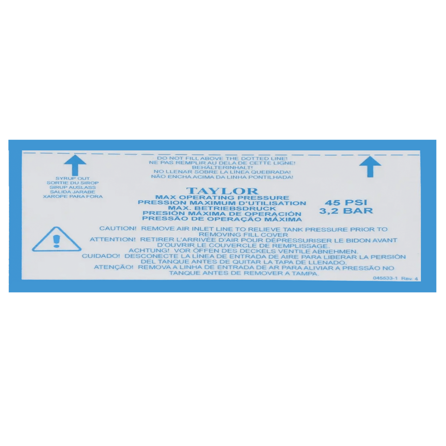 045533-1 - Decal-Syrup Tank Instruction - Taylor Upstate - 045533-1