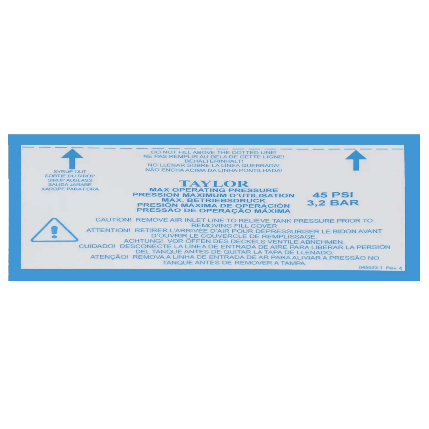 045533-1 - Decal-Syrup Tank Instruction - Taylor Upstate - 045533-1